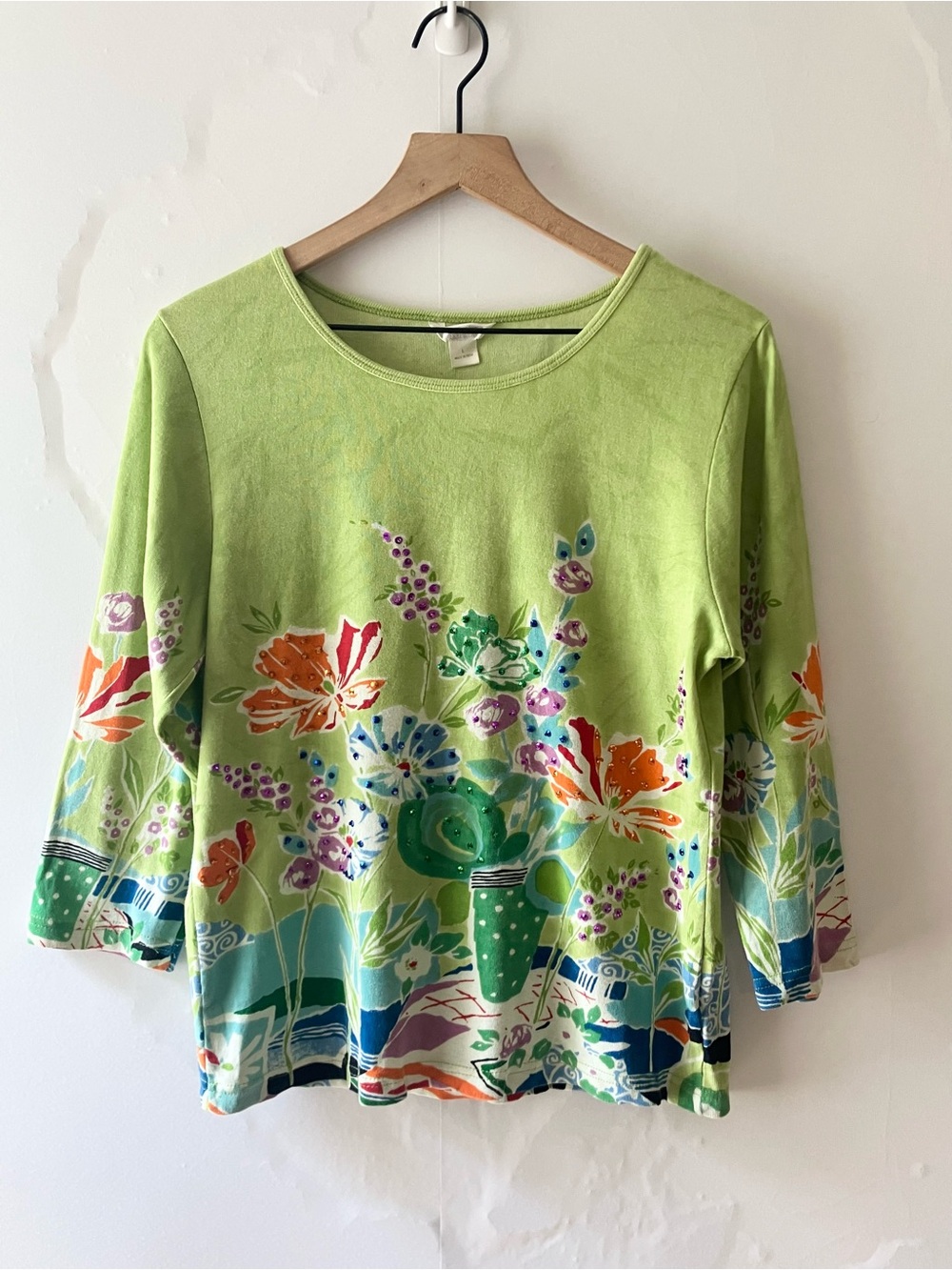 CHRISTOPHER & BANKS Embellished Floral 3/4 Sleeve Top
